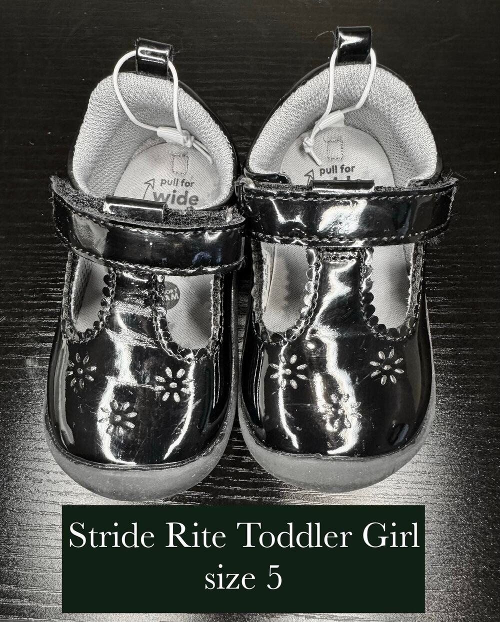 STRIDE RITE 360 CHEYENNE VELCRO MARY JANE BLACK FAUX PATENT LEATHER SIZE 5